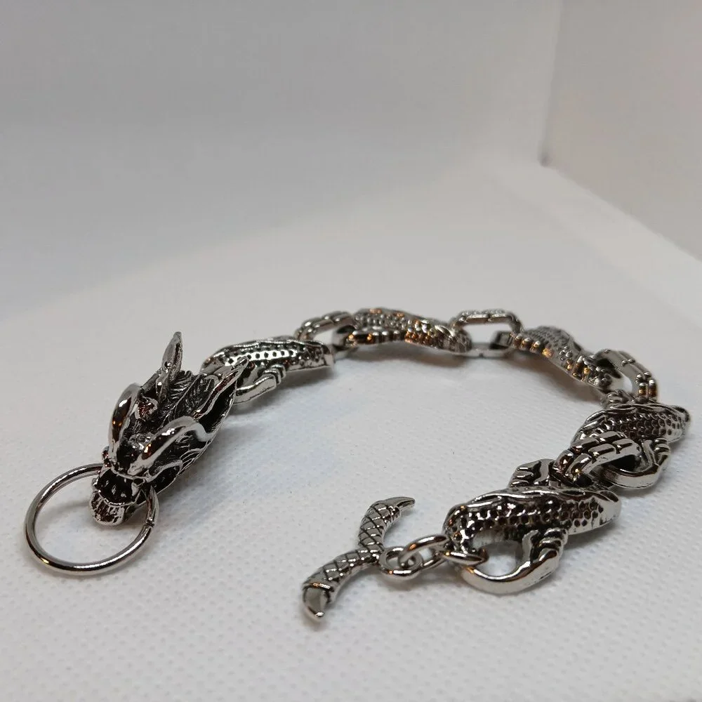 NWOT Silver Tone Metal Fashion Dragon Bracelet Jewelry Men Bling Hip Hop #33